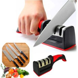 Amolador Afiador De Facas Em Aço Inox Profissional Com 3 Afiadores Profissional 21.5x5,8x5,1 CM