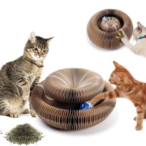 Brinquedo Mágico Para Gato Arranhador Papel Sanfonado Dobrável Com Bola