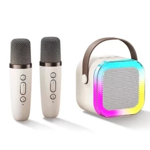 Karaoke Caixa De Som Com 2 Microfones Sem Fio Com Alto-Falante Bluetooth Brincadeira Para A Família Karaokê