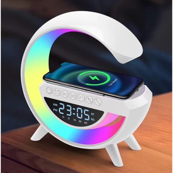 Luminária De Mesa G Com Relógio Atmosphere Smart Bluetooth Caixa de Som 3 em 1 Carregador Sem Fio