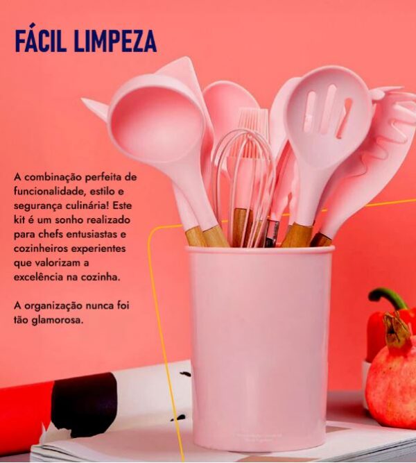 Kit 12 Utensílios De Cozinha Em Silicone E Cabo De Madeira - Image 5
