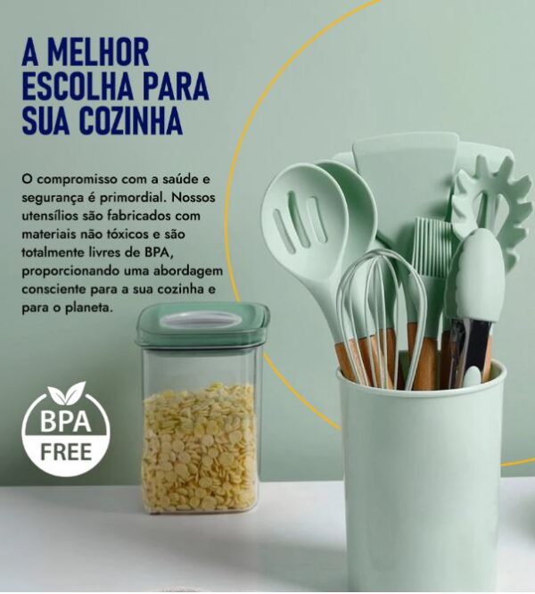 Kit 12 Utensílios De Cozinha Em Silicone E Cabo De Madeira - Image 4